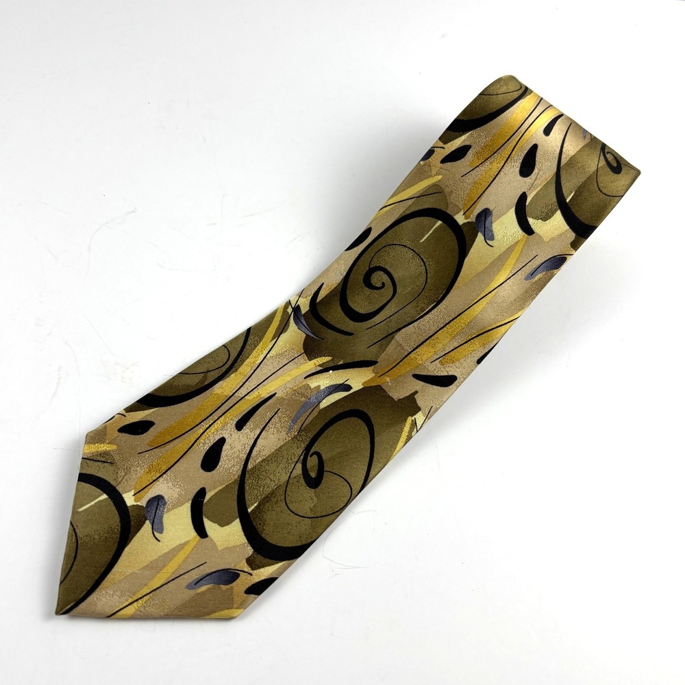 J. Garcia Necktie Mens OS Gold Olive Black Silk Modern Furniture Collection